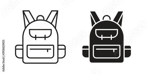 Backpack icon linear pictogram. Editable Stroke. Isolated Vector Illustration.