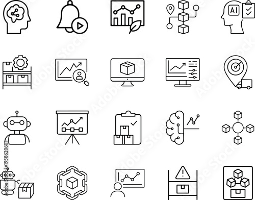 A collection of business and technology related icons