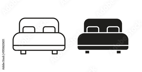 Bed icon linear pictogram. Editable Stroke. Isolated Vector Illustration.