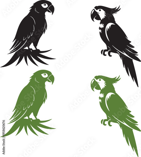 Parrot icon isolated on white background in black and green colour