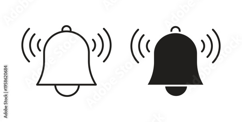 Bell ring icon linear pictogram. Editable Stroke. Isolated Vector Illustration.