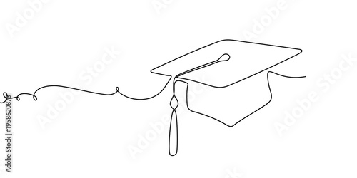 Fotografía Continuous one line hat cap student college education icon illustration university study