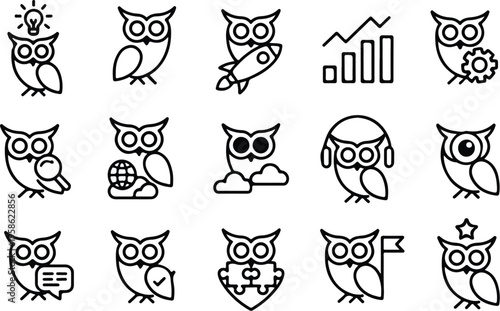 Owl Silhouette Icon Collection Set