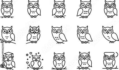 Owl Silhouette Icon Collection Set