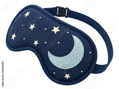 Navy Blue Sleep Mask with Crescent Moon and Star Pattern