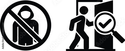 Two black silhouette icons depict a restricted person entry and a security check for verified access