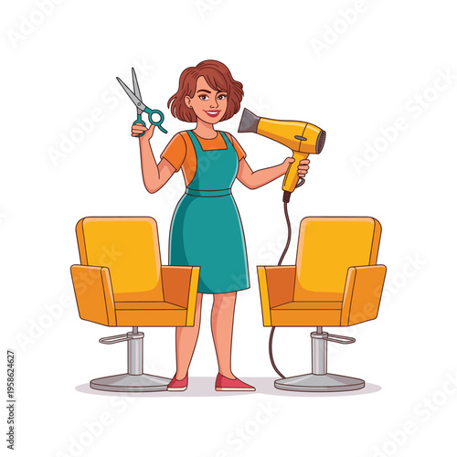 Hairdresser with scissors and hairdryer