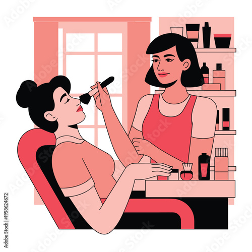 Makeup artist applying cosmetics to client