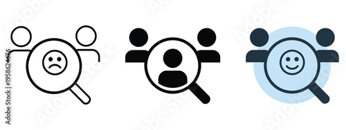 Job search icon, HR worker recruitment symbol, finding an employee person with magnifier vector illustration, hiring candidate research sign