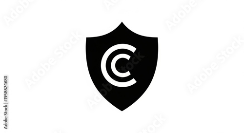 A black shield icon with a white copyright symbol on a transparent background