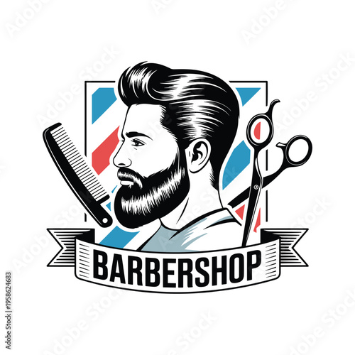 Vintage barbershop emblem with scissors