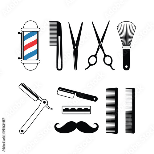 Barber shop tools and pole illustration