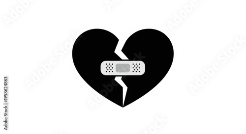 A broken heart with a band aid in the middle, symbolizing healing and love