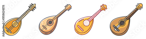 set of five folk string instruments flat design vector illustration