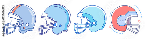 american football helmet set flat design vector illustration