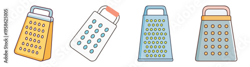 set of four kitchen graters flat design vector illustration