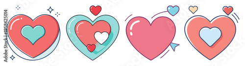 set of colorful love heart icons in flat design vector illustration