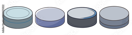 set of four hockey pucks in flat design vector illustration