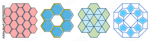 geometric hexagon pattern icon pack flat design vector illustration