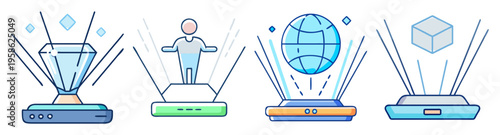futuristic holographic technology icons flat design vector illustration