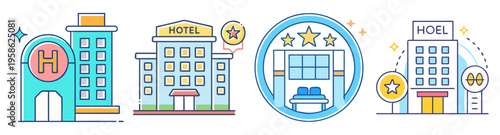 modern hotel and hospitality services flat design vector illustration icon pack