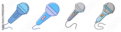 set of four colorful microphone icons in flat design vector illustration