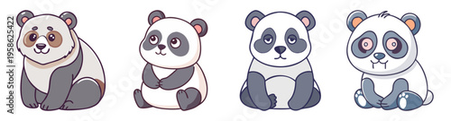 cute panda faces icon set flat design vector illustration