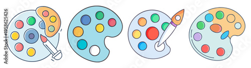 colorful paint palettes with brushes flat design vector illustration