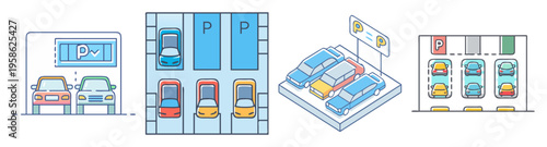 modern parking and transportation icon pack flat design vector illustration