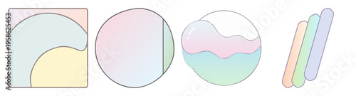 set of four minimalist geometric shapes in pastel colors flat design vector illustration