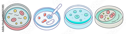 set of petri dish bacteria and virus research flat design vector illustration