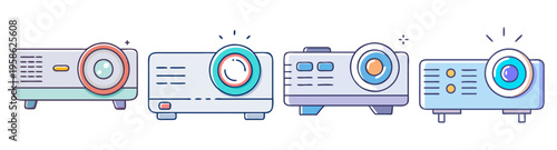 modern projector devices in flat design vector illustration for tech presentations