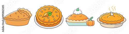 set of autumn pumpkin pie and dessert icons flat design vector illustration