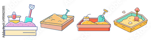 children's beach toys and sandboxes flat design vector illustration
