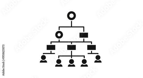 A minimalist vector graphic illustration of a company organizational chart or hierarchy flowchart with people icons and boxes