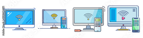 modern smart home technology devices and connectivity flat design vector illustration
