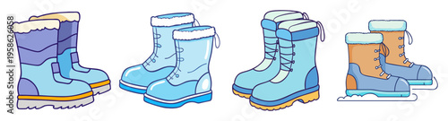 winter snow boots set flat design vector illustration