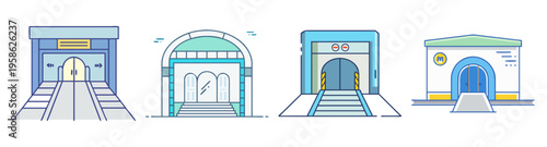 modern subway entrance icons flat design vector illustration set