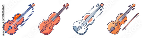 set of colorful flat design violins vector illustration icon pack