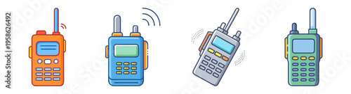 set of walkie talkie devices flat design vector illustration for communication icons