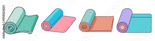 set of colorful rolled yoga mats flat design vector illustration