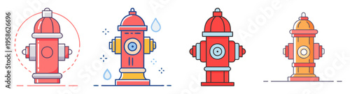 set of colorful fire hydrants flat design vector illustration