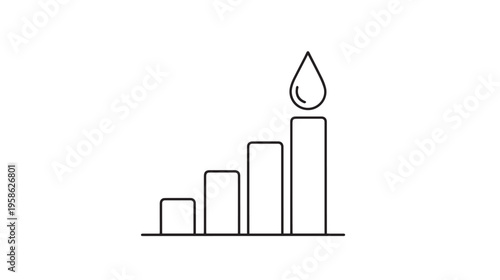 A simple line icon showing a bar chart with an increasing trend and a water drop symbol above it