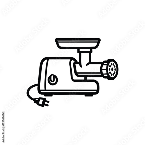 Electric meat grinder engineering line icon black and white vector illustration of kitchen appliance