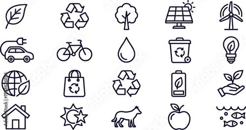 Eco friendly icons and sustainable living symbols
