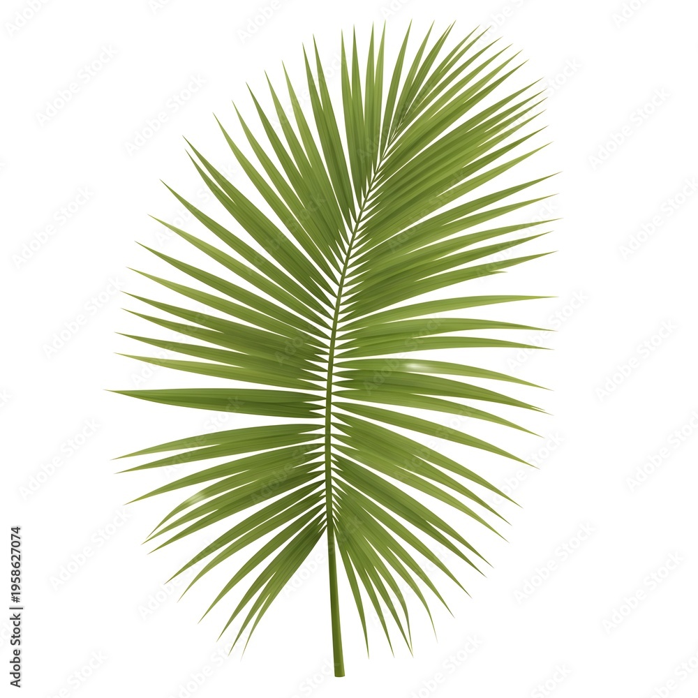 Fototapeta premium A large green palm leaf on a white background