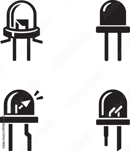 LED vector icons set with light bulb, diode and digital lighting symbols for technology design use.