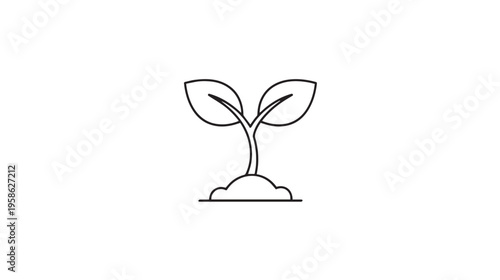 A simple black and white line art icon representing a small seedling growing from the dark soil