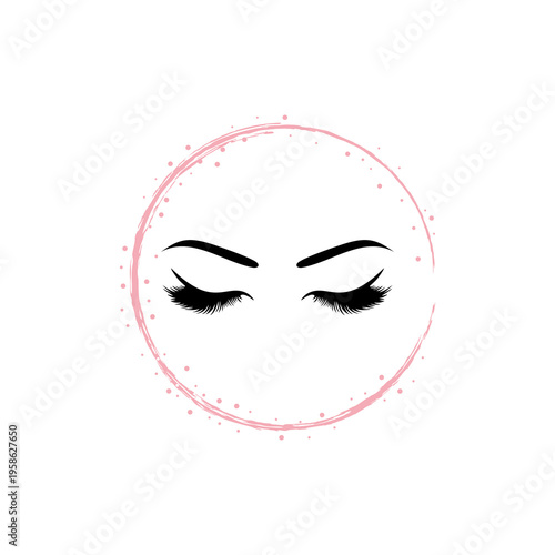 Eyes with long eyelashes and eyebrows.