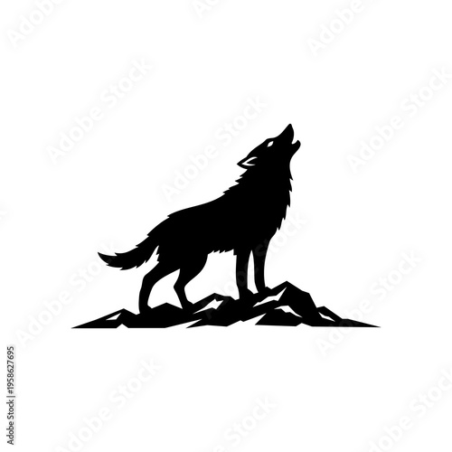 Wolf howling at the moon silhouette.